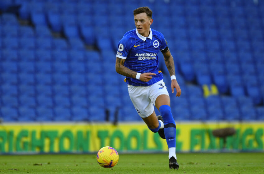 BRIGHTON, ENGLAND - NOVEMBER 28: Ben White of Brighton & Hove Albion in action during the Premier League match between Brighton & Hove Albion and Liverpool at American Express Community Stadium on November 28, 2020 in Brighton, England. Sporting stadiums around the UK remain under strict restrictions due to the Coronavirus Pandemic as Government social distancing laws prohibit fans inside venues resulting in games being played behind closed doors. (Photo by Mike Hewitt/Getty Images)